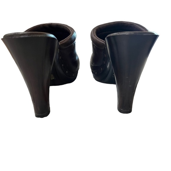 Y-NOT? brown leather gold studded heels mules 3 inch studded leather clogs - Picture 9 of 9